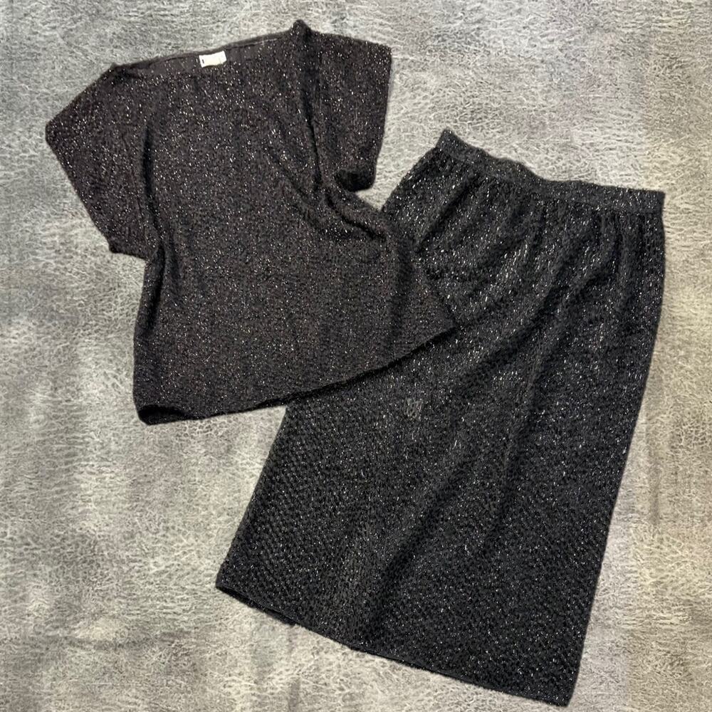 Vintage Black Fringe Matching Skirt Set